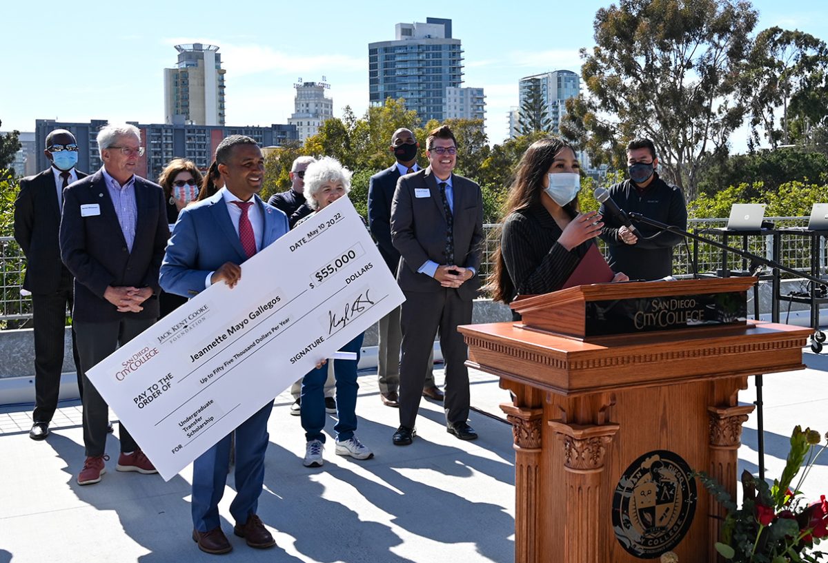 City student Jeannette Mayo Gallegos presented with a scholarship