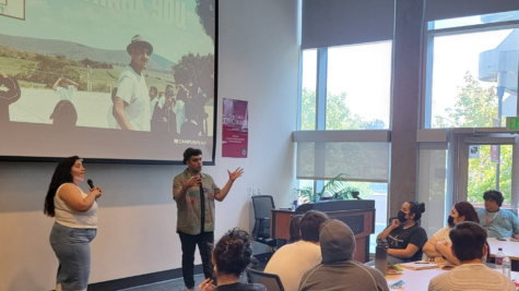 Saul Flores answering questions after giving his presentation in MS building at City College